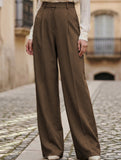 High Waist Straight Wide Leg Office Pants