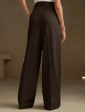 High Waist Straight Wide Leg Office Pants