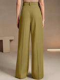 High Waist Straight Wide Leg Office Pants
