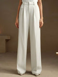 High Waist Straight Wide Leg Office Pants