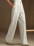 High Waist Straight Wide Leg Office Pants