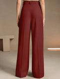 High Waist Straight Wide Leg Office Pants