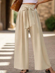High Waist Tie Wide Leg Pants