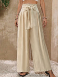 High Waist Tie Wide Leg Pants