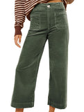 High Waist Button Wide Leg Pants