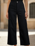 High Waist Button Wide Leg Pants