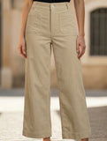 High Waist Button Wide Leg Pants