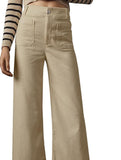High Waist Button Wide Leg Pants