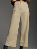 High Waist Button Wide Leg Pants