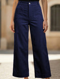 High Waist Button Wide Leg Pants