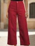 High Waist Button Wide Leg Pants