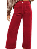 High Waist Button Wide Leg Pants