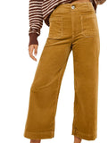 High Waist Button Wide Leg Pants