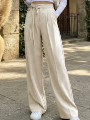 Tie Waist Wide Leg Suit Pants