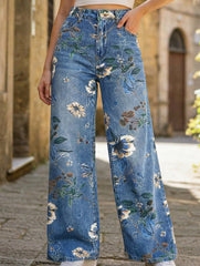 Floral Print Wide Leg Jeans