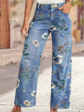 Floral Print Wide Leg Jeans