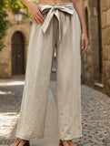 Tie Waist Linen Look Wide Leg Pants