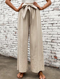 Tie Waist Linen Look Wide Leg Pants