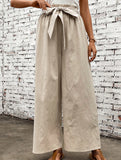 Tie Waist Linen Look Wide Leg Pants