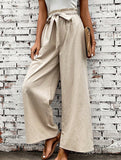 Tie Waist Linen Look Wide Leg Pants