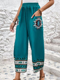 Tribal Print Wide Leg Pocket Pants