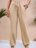 Drawstring Elastic Waist Wide Leg Pants