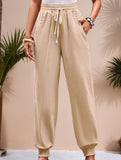 Drawstring Elastic Waist Wide Leg Pants