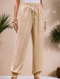 Drawstring Elastic Waist Wide Leg Pants