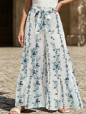 Boho Print Tie Waist Wide Leg Pants