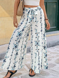 Boho Print Tie Waist Wide Leg Pants