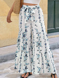Boho Print Tie Waist Wide Leg Pants