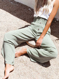 Linen Elastic Wide Leg Pants