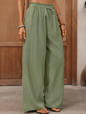 Elastic Waist Lace Wide Leg Pants