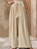High Waist Tie Wide Leg Pants