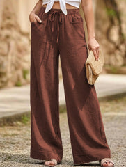 Drawstring High Waist Wide Leg Pants_CWBLP01670
