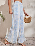 Blue White Print Wide Leg Pants_CWBLP01671