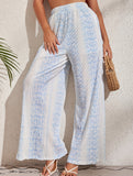 Blue White Print Wide Leg Pants_CWBLP01671