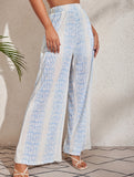 Blue White Print Wide Leg Pants_CWBLP01671