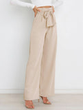 WOMEN TIED WAIST WIDE LEG OFFICE WORK PANTS