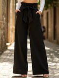WOMEN TIED WAIST WIDE LEG OFFICE WORK PANTS