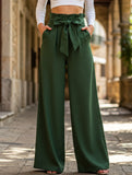 WOMEN TIED WAIST WIDE LEG OFFICE WORK PANTS
