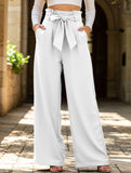 WOMEN TIED WAIST WIDE LEG OFFICE WORK PANTS