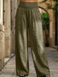 Casual style High-waisted cotton distressed trousers