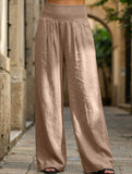 Casual style High-waisted cotton distressed trousers
