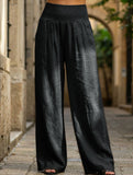 Casual style High-waisted cotton distressed trousers