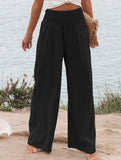 Casual style High-waisted cotton distressed trousers