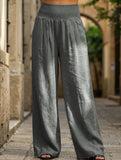 Casual style High-waisted cotton distressed trousers