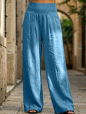 Casual style High-waisted cotton distressed trousers