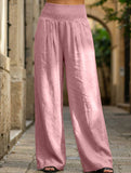 Casual style High-waisted cotton distressed trousers