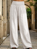 Casual style High-waisted cotton distressed trousers